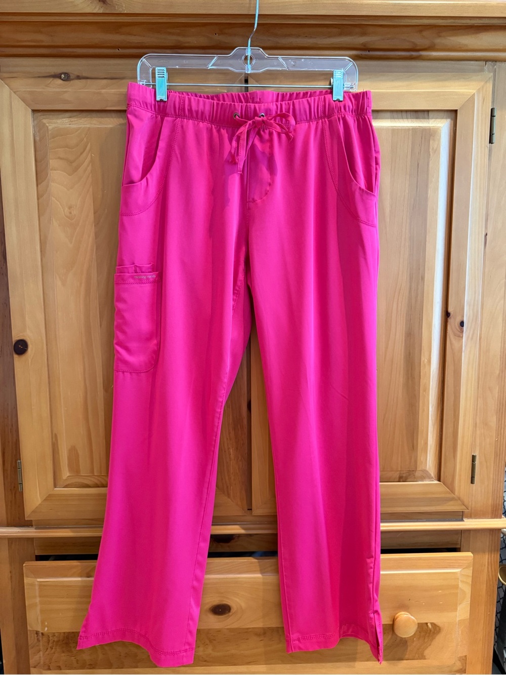 Women's Straight Leg Drawstring Scrub Pants in Bright Pink